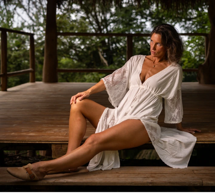 white-dress-on-wooden-deck