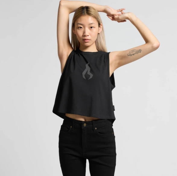 Sleeveless Black Crop Top with Logo